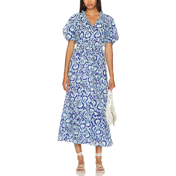 Banjanan 'Poppy' Blue Cotton Midi Dress Size S - Picture 1 of 5
